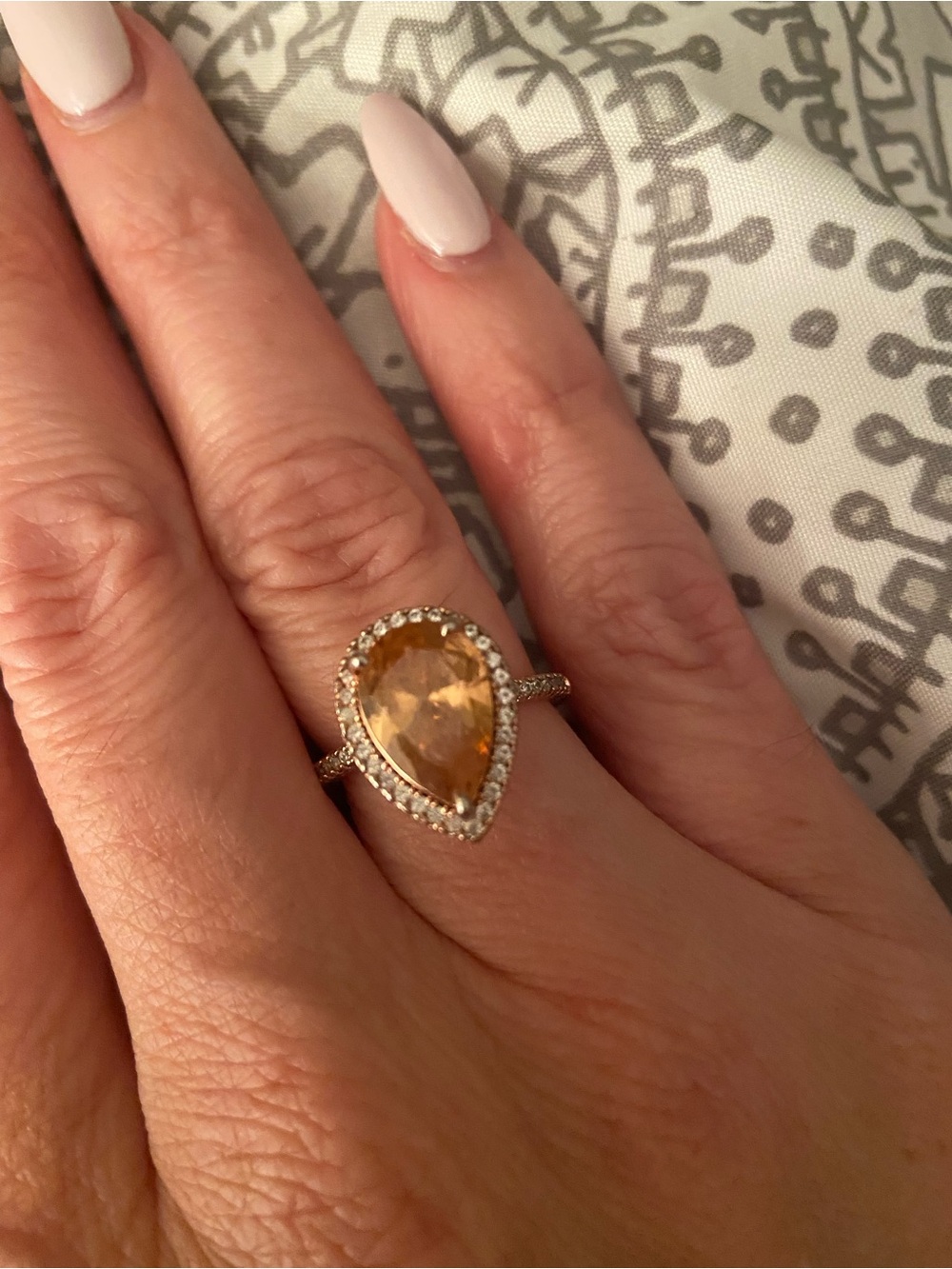 6 Carat Pear Cut Morganite Rose Gold Halo Ring Size 7
